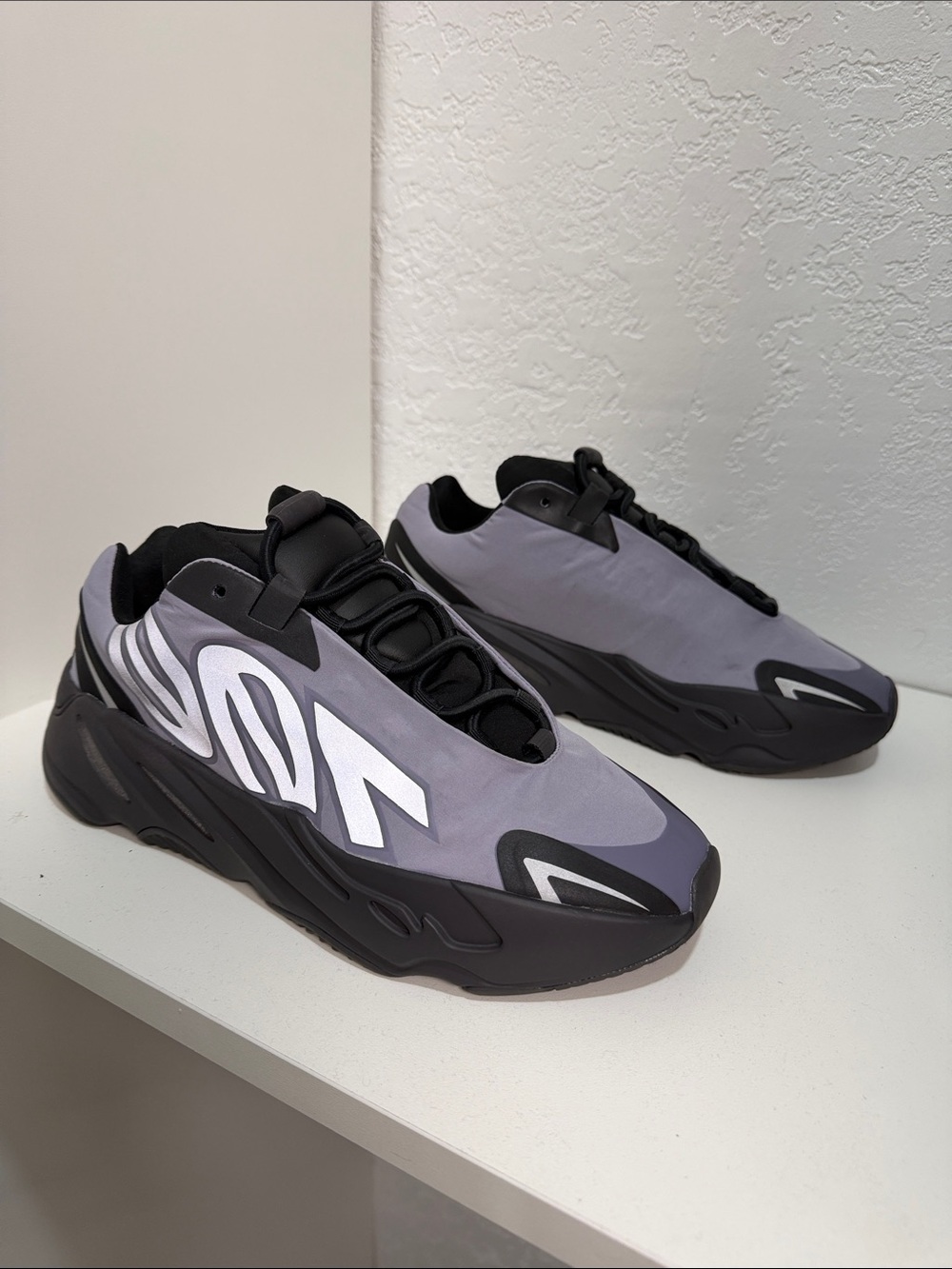 Yeezy Reflective Gray and Black Low-Top Sneakers